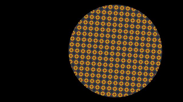 2D graphic pattern that rotates counterclockwise, varies in size and moves from the center to the right in the top left corner on a black background.