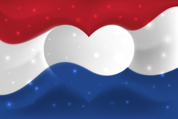Naklejka premium Netherlands with love. National flag with heart shaped waves. Background in colors of flag of netherlands. Heart shape, vector illustration