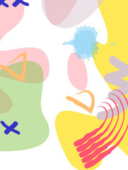 Memphis style geometric pattern, line elements and geometric figures.