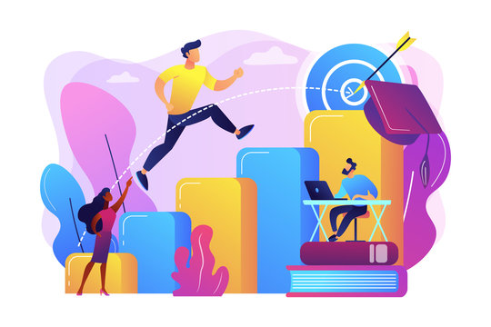 Goal achievement, career promotion, school graduation. Educational trajectory, educational capital strategy, determine your educational way concept. Bright vibrant violet vector isolated illustration