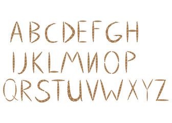 Old rope hand drawn alphabet letters from A to T