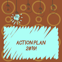 Text sign showing Action Plan 2019. Business photo text Challenge Ideas Goals for New Year Motivation to Start