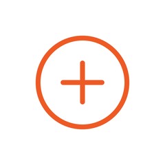red thin cross in circle. Flat vector icon isolated on white. Add or plus purchase pictogram.