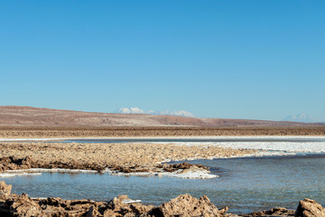 The Lagunas Escondidas (hidden altiplanic lagoons) of Baltinache : salt lakes in Salar of Atacama desert, Chile