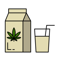 Carton pack and glass of hemp milk. Isolated vector illustration on white background.