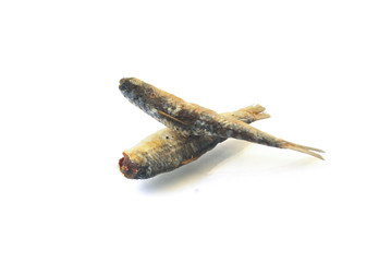 Fried salted fish on white background.(with Clipping Path).