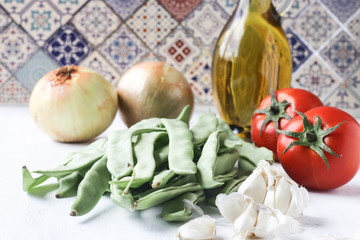Fresh green bean meal ingredients, Turkish traditional food