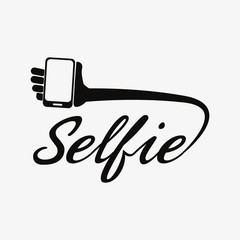 selfie inscription hand cellphone icon vector ilustration