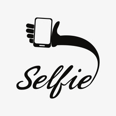 selfie inscription hand cellphone icon vector ilustration