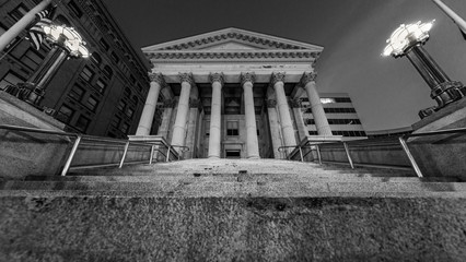 Old judicial building with ancient styled columns in Norfolk Virginia