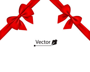Tied the corners red bow and ribbon isolated on white. Vector set of bows for decorate your wedding invitation card or greeting card.