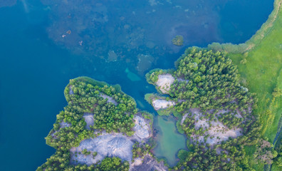 Blue lakes. Underwater world. The view from the height. Tula.