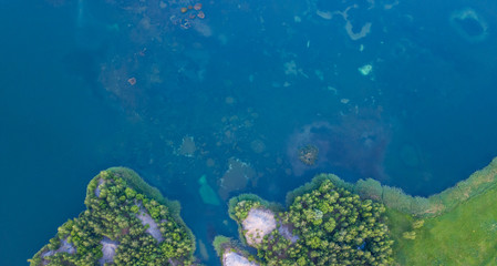 Blue lakes. Underwater world. The view from the height. Tula.