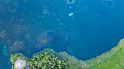 Fototapeta na wymiar Blue lakes. Underwater world. The view from the height. Tula.