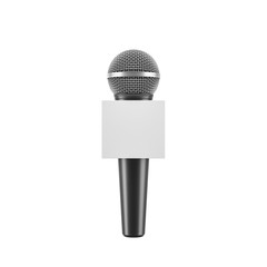 Black microphone with blank box isolated over white background. Front view.