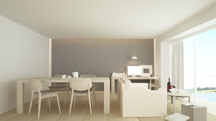 The interior living minimal space in apartment and background style - 3D Rendering	