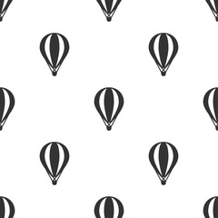 black hot air baloons line silhouettes on white background. Flat cartoon vector ornament.