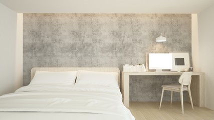 The interior bedroom minimal space in apartment Concrete wall - 3D Rendering	