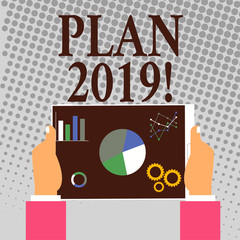 Writing note showing Plan 2019. Business concept for Challenging Ideas Goals for New Year Motivation to Start