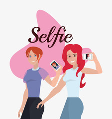 Fototapeta na wymiar two women with mobile selfie