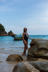 Model on the beach in Thailand 
