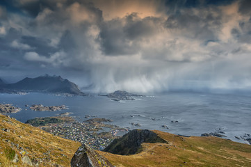 landscape with mountains sea and clouds