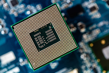 CPU (Central Processing Unit) or Microchip Computer  on motherboard background