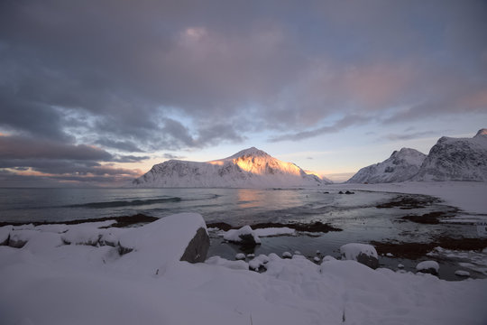 Brunstranda beach also known as Skagen beach in Flakstad island, Lofoten