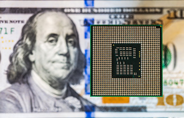 CPU (Central Processing Unit) or Microchip Computer on dollar background