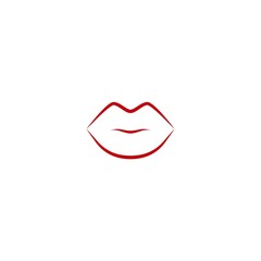 red woman lips contour. Flat line icon isolated on white. Kiss trace.