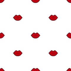 red lips with black outline on white background. Vector illustration. Love wrapping or wallpaper.