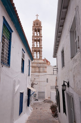 The street greek island Idra (Hydra) at summer day