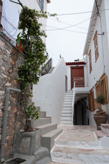 The street greek island Idra (Hydra) at summer day