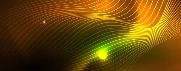 Shiny neon vector wave line abstract background, motion concept