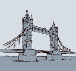 Tower bridge, London, UK. Hand drawn vector illustration