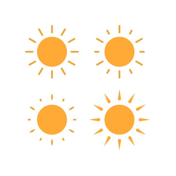 Vector set of suns. Four painted solar symbols.