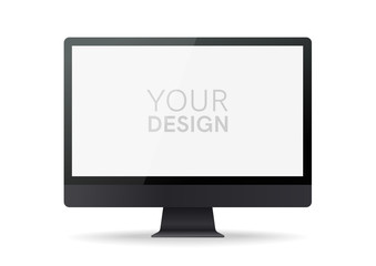 Computer monitor template isolated. Black color. Flat style pc border. Simple modern colorful design. Realistic gadget concept with empty screen. UI for computer app. Vector illustration.