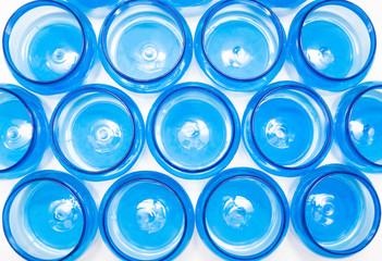 Blue plastic jars on a white background isolate, polyethylene terephthalate, tara, background