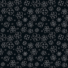 Fototapeta na wymiar Doodle flowers on a black background. Vector seamless pattern. Use flower pattern for background, as fabric pattern or wrapping paper.