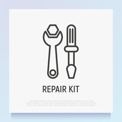 Repait kit: wrench and screwdriver thin line icon. Modern vector illustration for settings button.