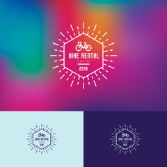 Logo for bike rental or organisation bike tours in hexagon. Modern vector illustration.