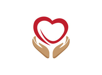 hands and heart caring human health for logo design illustration vector