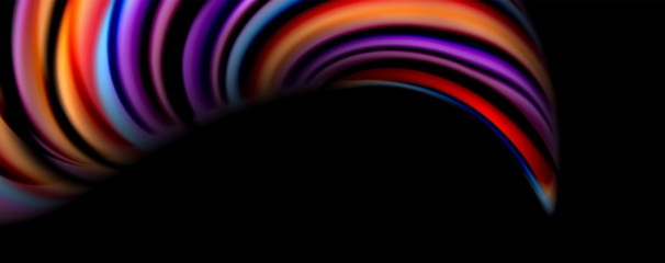 Fluid color swirls on black. Modern background with trendy design