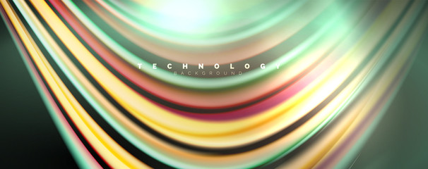 Fluid color rainbow style wave abstract background, techno modern design on black