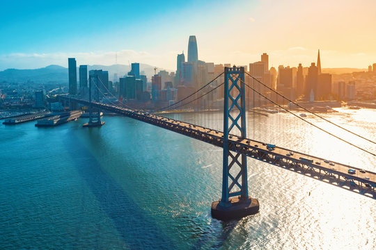 Aerial view of the Bay Bridge in San Francisco, CA