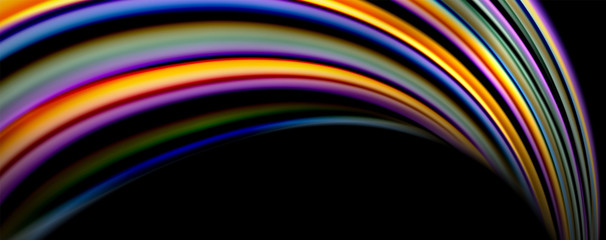 Fluid color swirls on black. Modern background with trendy design