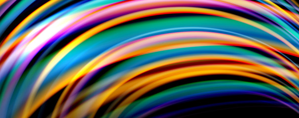 Naklejka premium Fluid color rainbow style wave abstract background, techno modern design on black