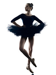 one young beautiful long hair caucasian woman ballerina ballet dancer dancing studio shot...