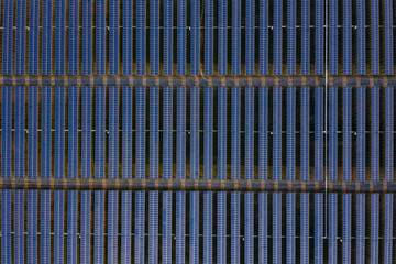 industry factory area solar cells electric green energy and solar panels line above view