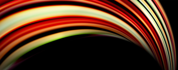 Fluid color swirls on black. Modern background with trendy design